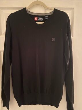 Chaps Men's Black V-Neck Sweater with Embroidered Crest